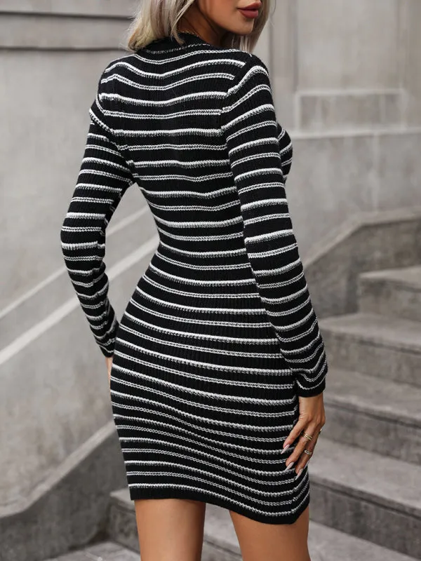 Toleet-Winter outfits Women's Knitwear Women's Intercolor Striped Pullover Mid Length Sweater
