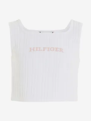 Tommy Hilfiger Girls Monotype Rib Knit Top in White