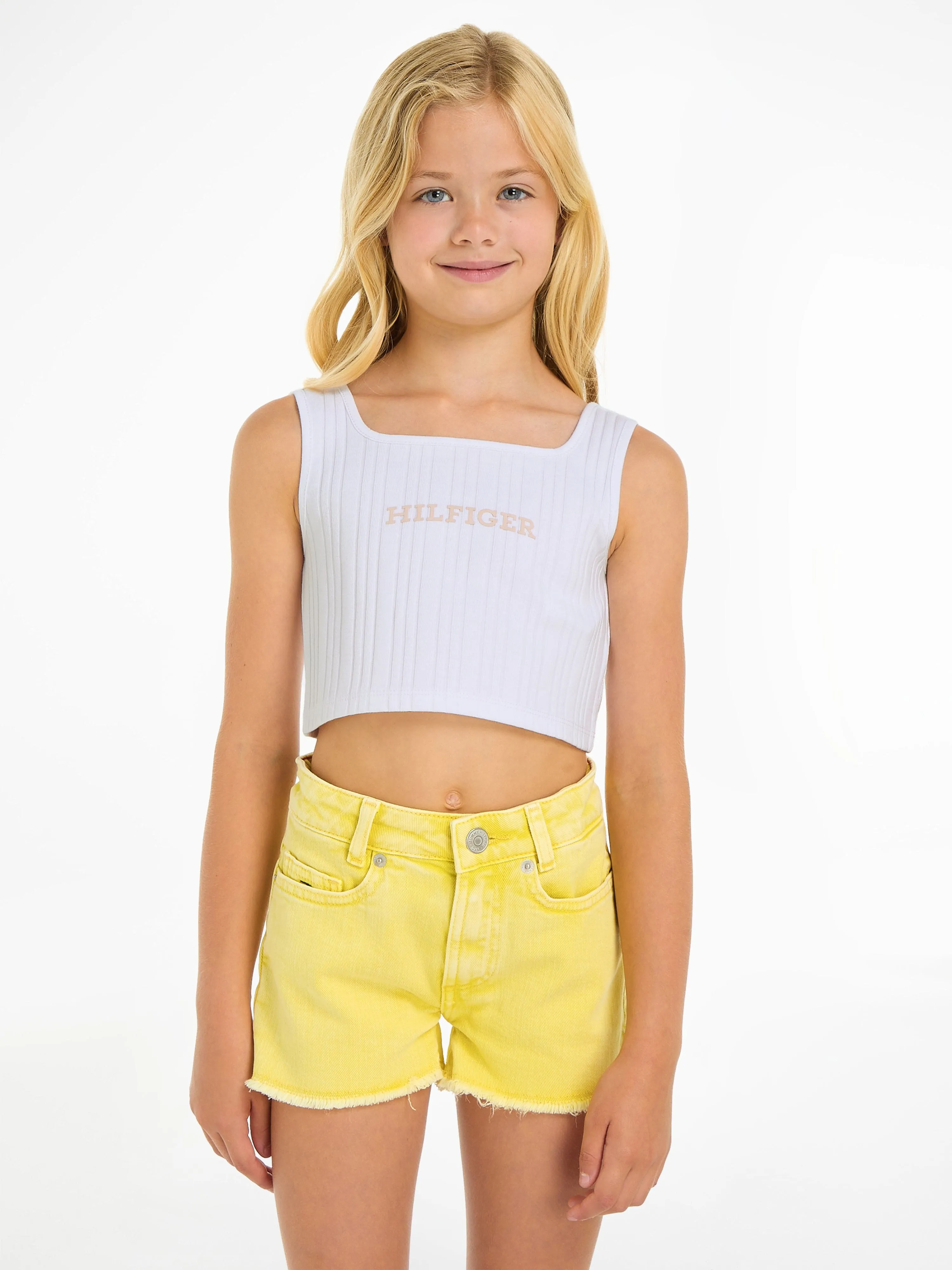 Tommy Hilfiger Girls Monotype Rib Knit Top in White