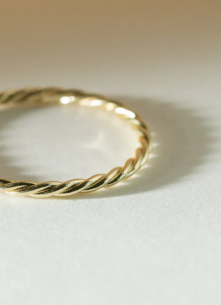 Torsion stacking ring thin and thick 14k gold