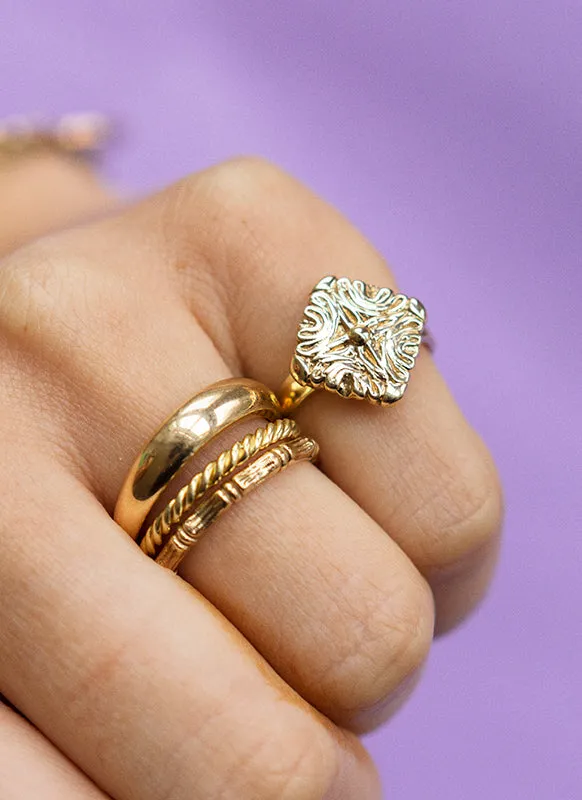 Torsion stacking ring thin and thick 14k gold