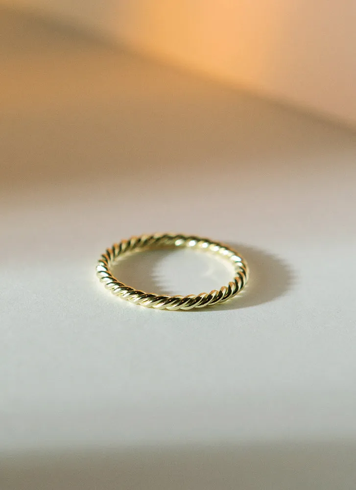 Torsion stacking ring thin and thick 14k gold