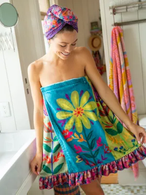 Towel Wrap - Teal Flowers