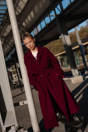 Trenchcoat dames lang burgundy - Yasmin
