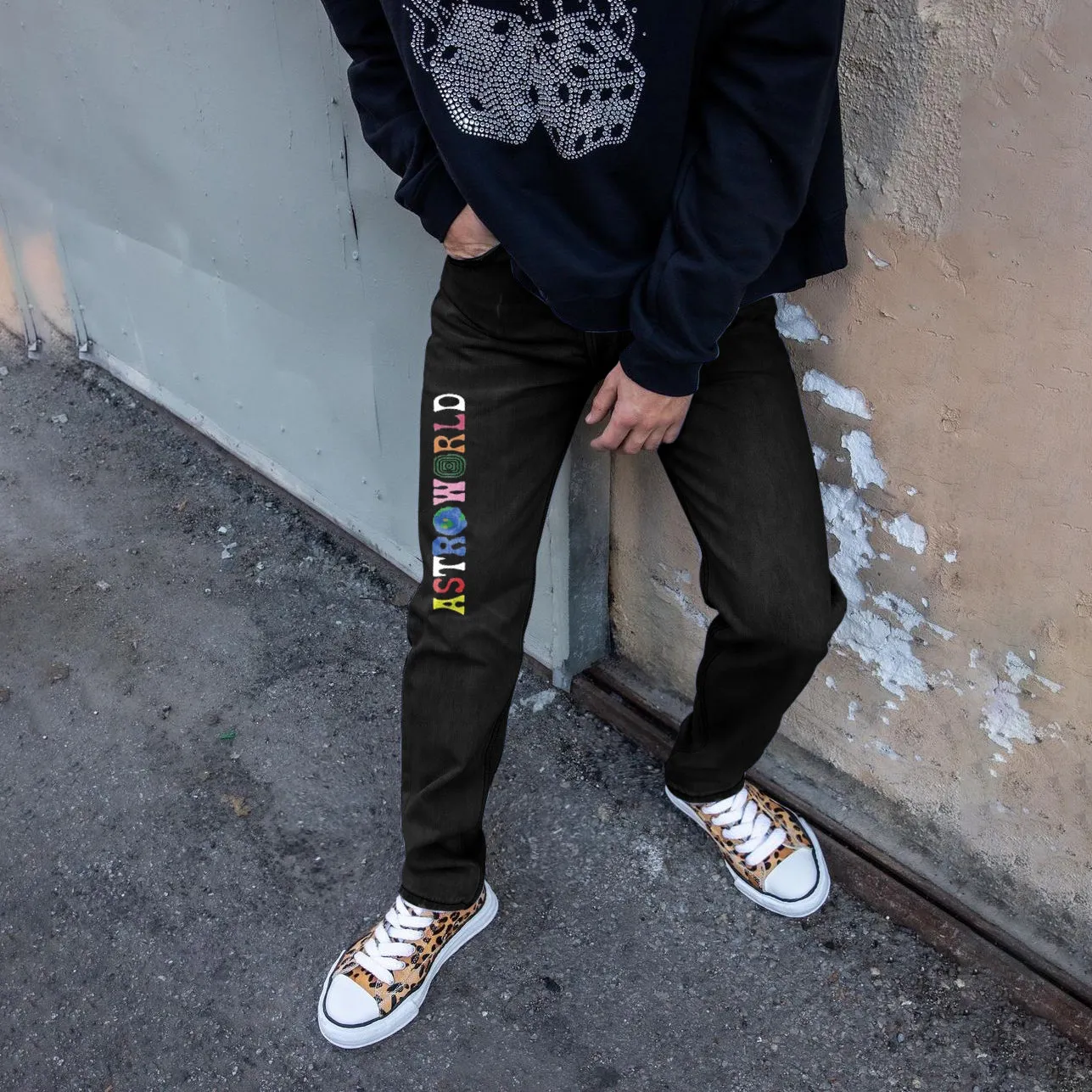 Trendy hip-hop street style straight trousers jeans