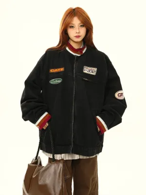 Trendy Loose Biker Stand-Up Collar Jacket