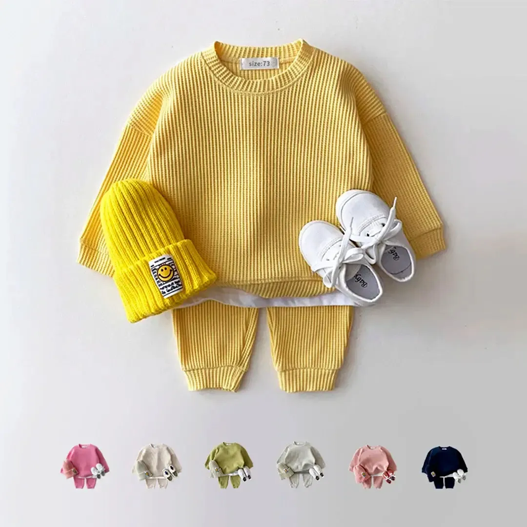 Trendy Mock Undershirt Cotton-Waffle Sweatshirt   Pants (6M-3T)