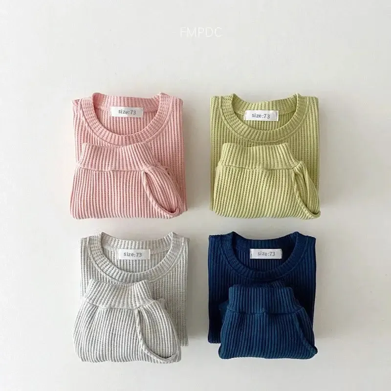 Trendy Mock Undershirt Cotton-Waffle Sweatshirt   Pants (6M-3T)