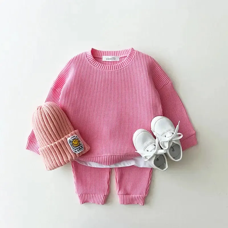 Trendy Mock Undershirt Cotton-Waffle Sweatshirt   Pants (6M-3T)
