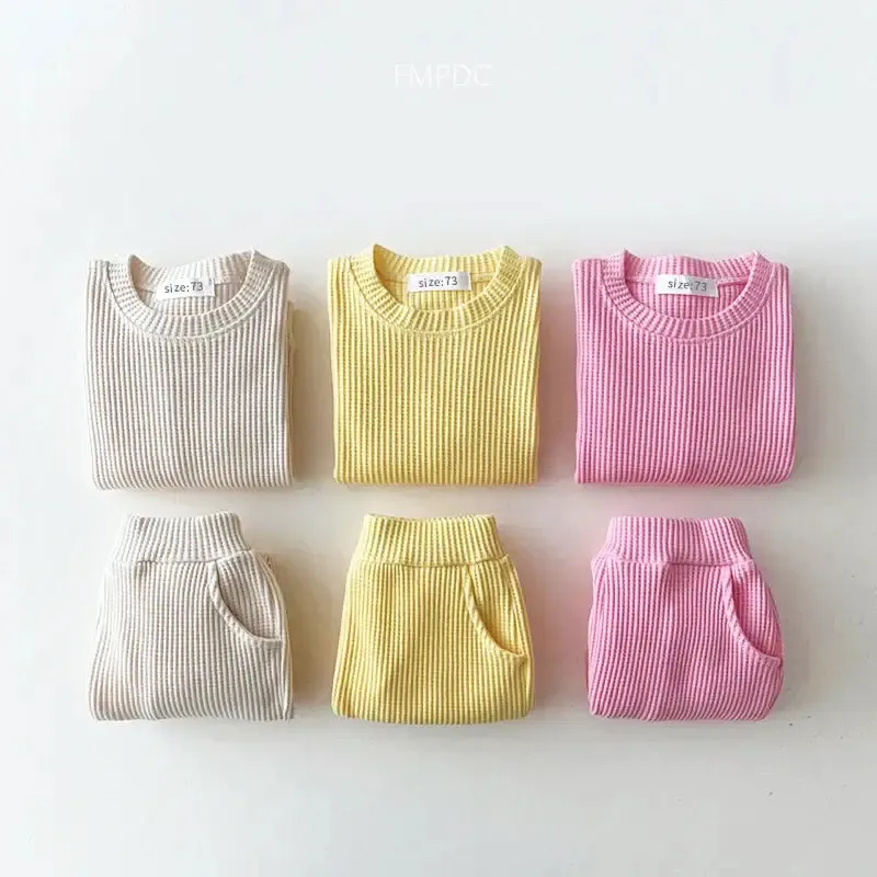 Trendy Mock Undershirt Cotton-Waffle Sweatshirt   Pants (6M-3T)