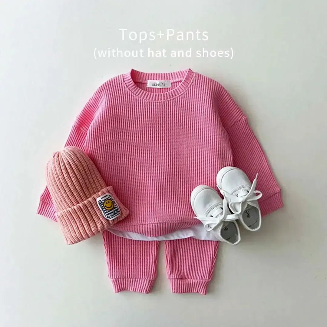 Trendy Mock Undershirt Cotton-Waffle Sweatshirt   Pants (6M-3T)