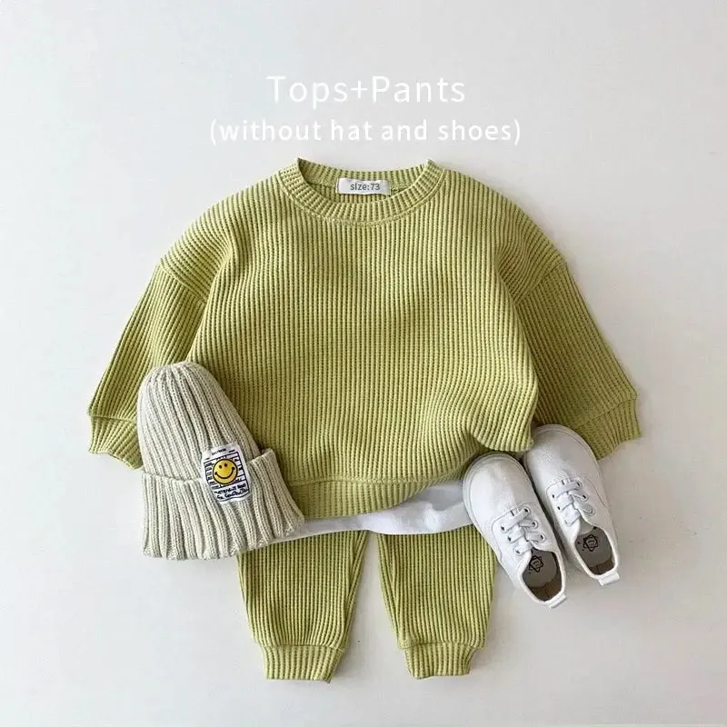 Trendy Mock Undershirt Cotton-Waffle Sweatshirt   Pants (6M-3T)