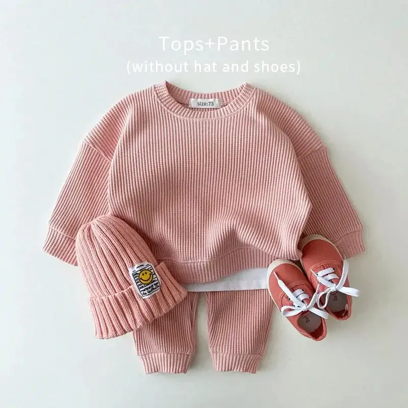 Trendy Mock Undershirt Cotton-Waffle Sweatshirt   Pants (6M-3T)