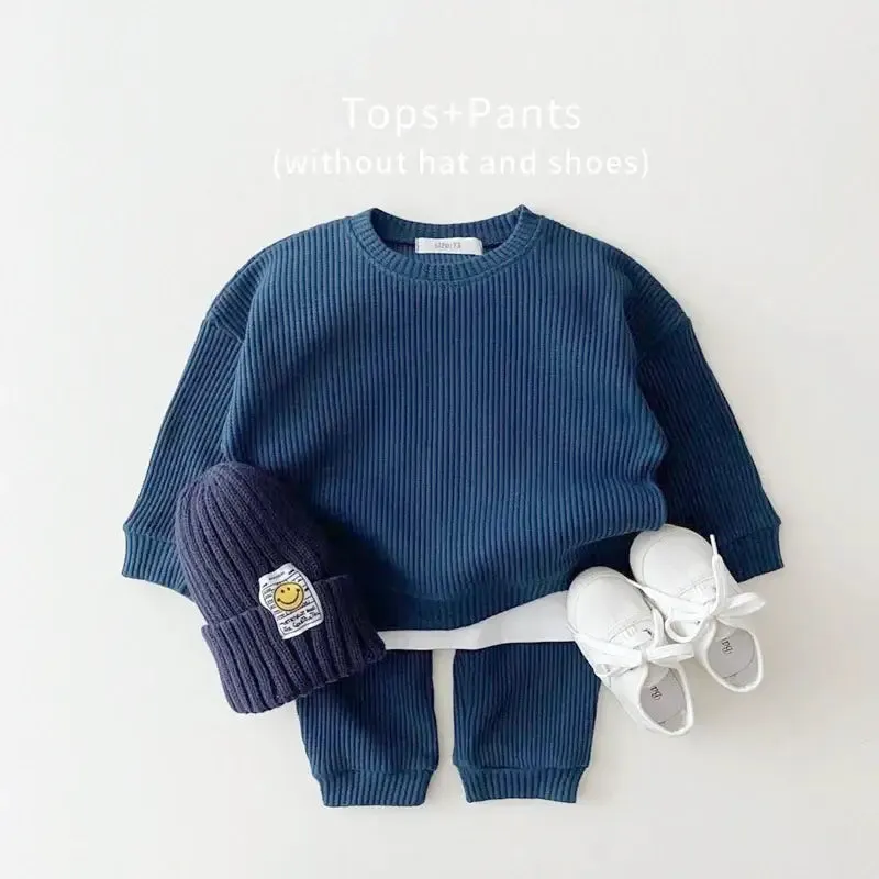 Trendy Mock Undershirt Cotton-Waffle Sweatshirt   Pants (6M-3T)