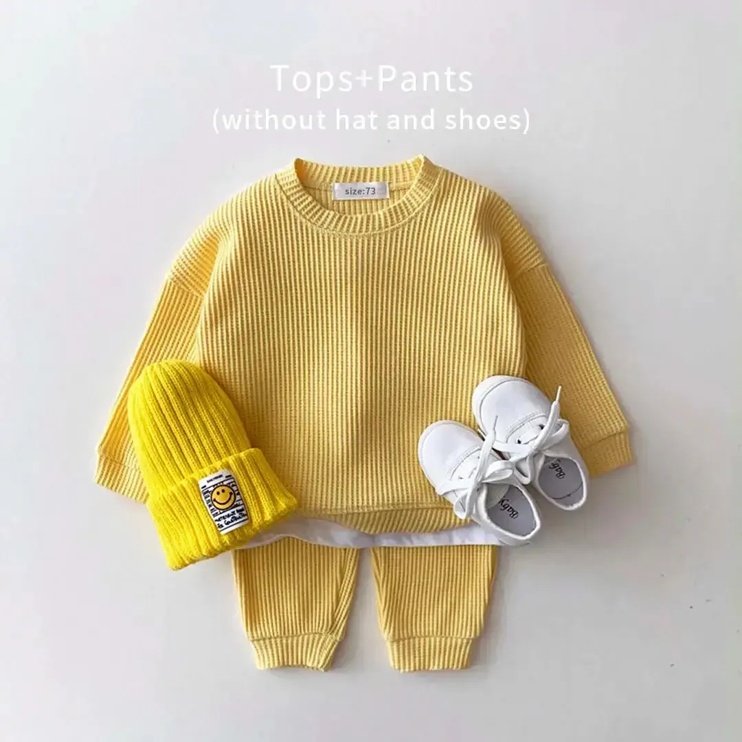 Trendy Mock Undershirt Cotton-Waffle Sweatshirt   Pants (6M-3T)