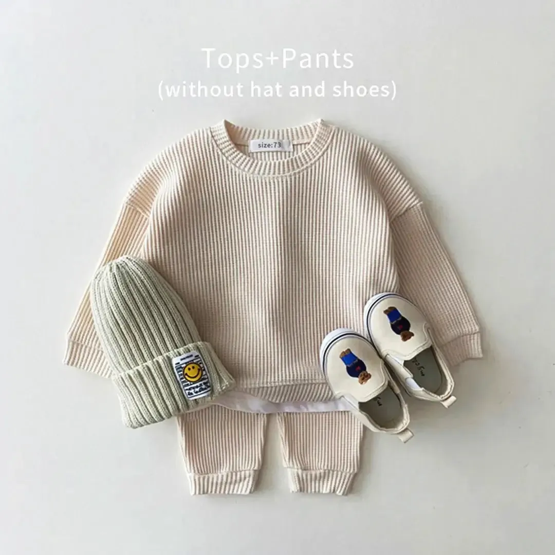 Trendy Mock Undershirt Cotton-Waffle Sweatshirt   Pants (6M-3T)