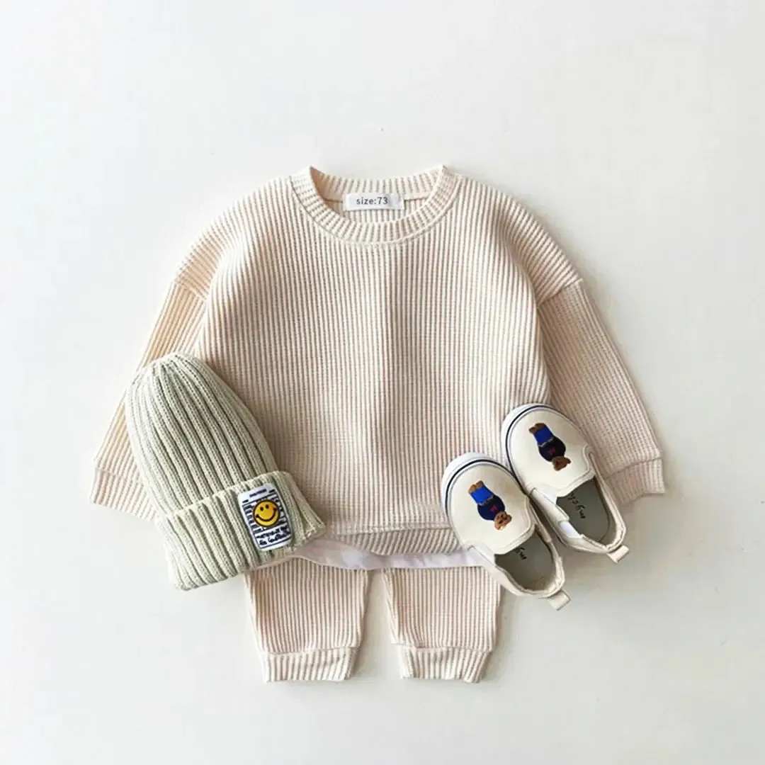 Trendy Mock Undershirt Cotton-Waffle Sweatshirt   Pants (6M-3T)