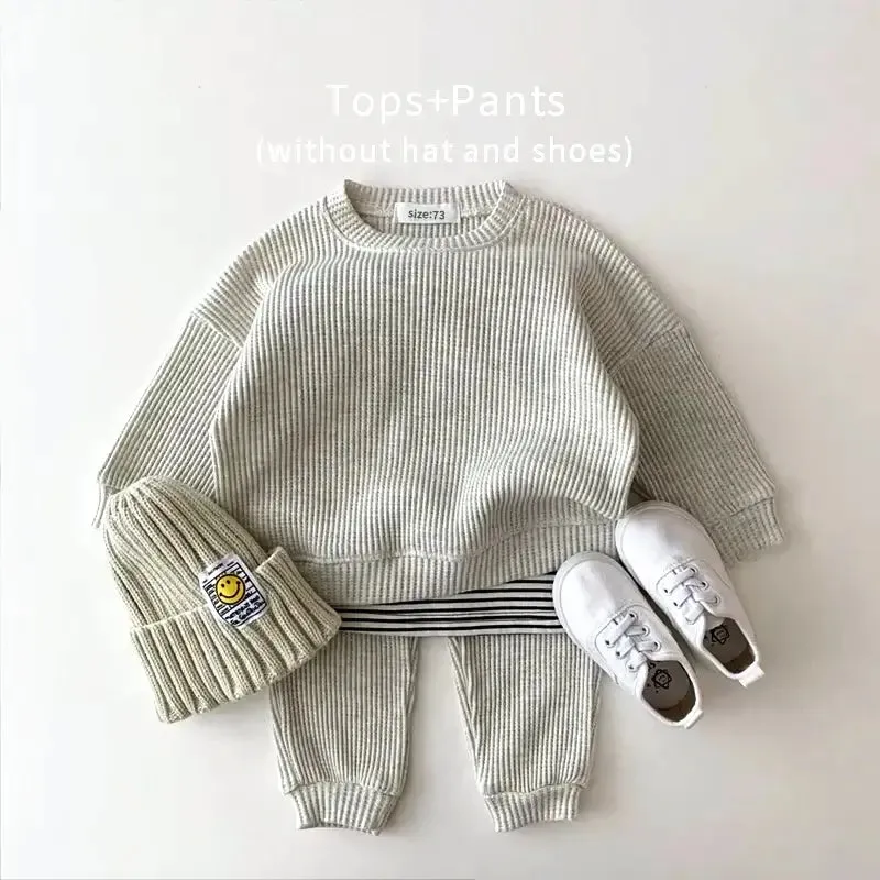 Trendy Mock Undershirt Cotton-Waffle Sweatshirt   Pants (6M-3T)