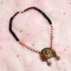 'Tribal Women' Bohemian Beaded Sheesham Wooden & Brass Necklace (Dhokra Art, Handcrafted)