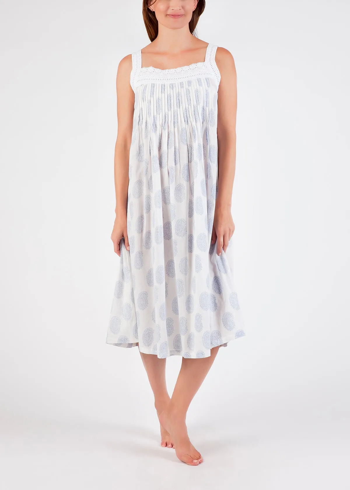 Tucked Strappy Nightie Blue Paisley