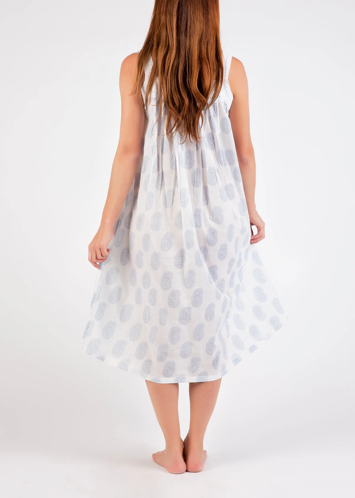 Tucked Strappy Nightie Blue Paisley