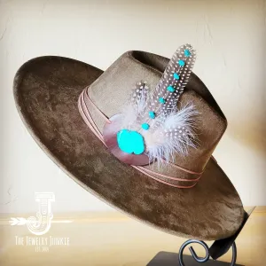 Turquoise Accent Guinea Feather Hat Band   Choice of Hat 986i