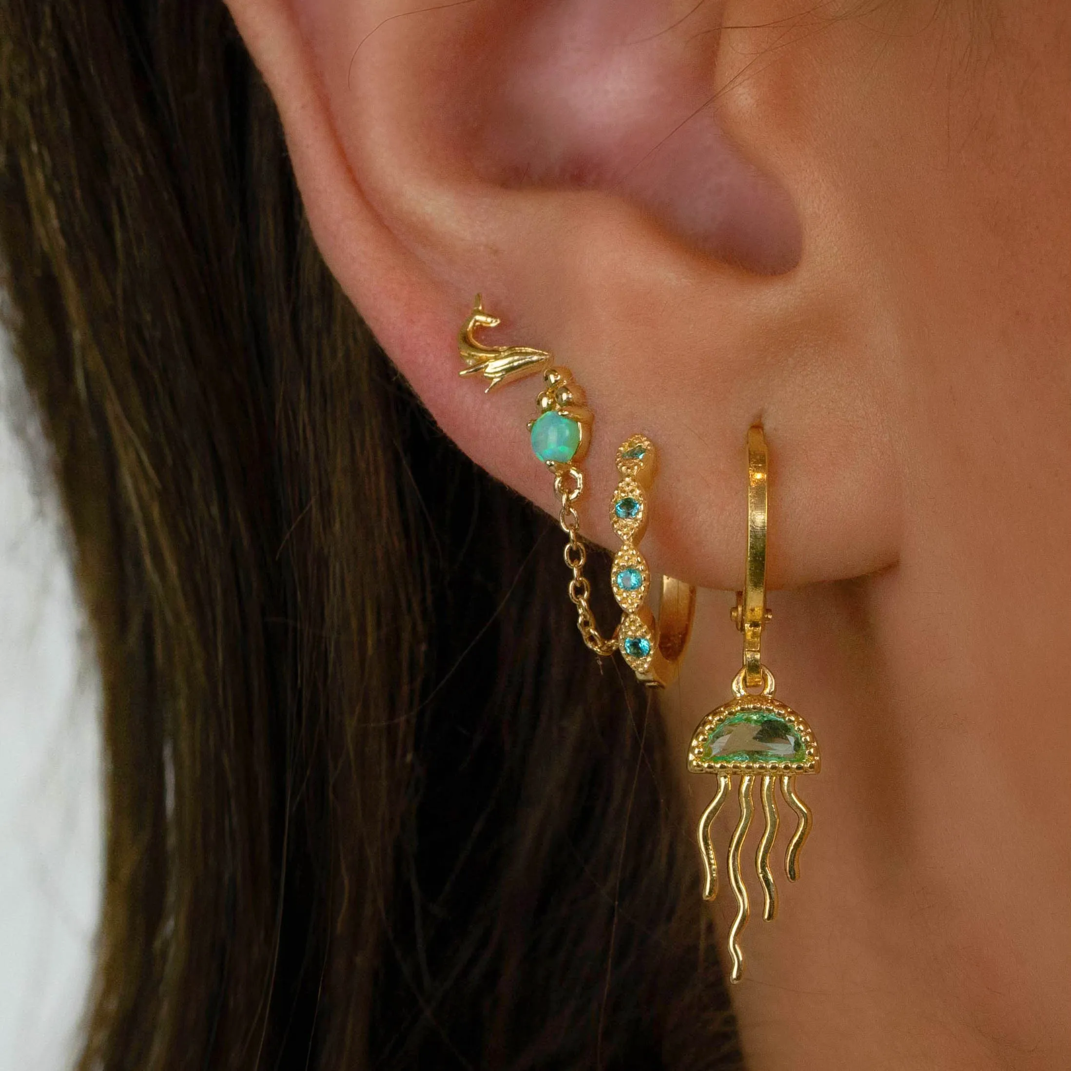 Turquoise Blue Delicate Cubic Hoop