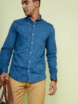 Turtle Medium Blue Mandarin Lycra Shirt For Men