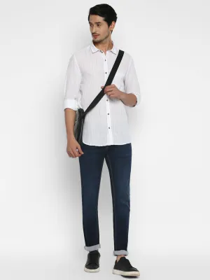 Turtle Men Cotton Linen White Striped Slim Fit Shirts