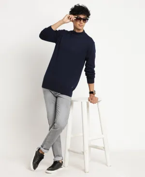 Turtle Men Navy Blue Solid Turtle Neck PullOver