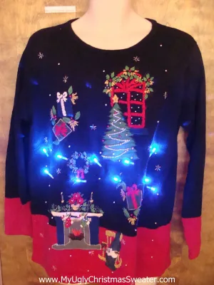 Twilight Zone Living Room Tacky Xmas Sweater with Lights