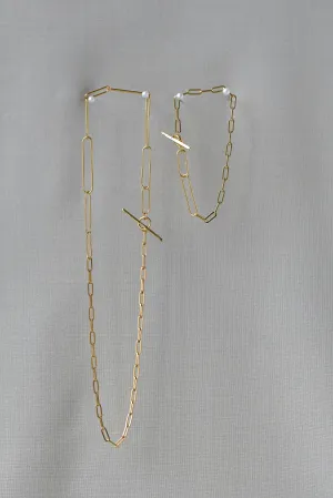 Two Chain Paperclip Necklace & Bracelet Set