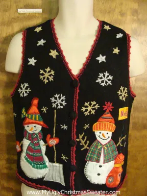 Two Huge Snowmen Ugliest Christmas Sweater Vest