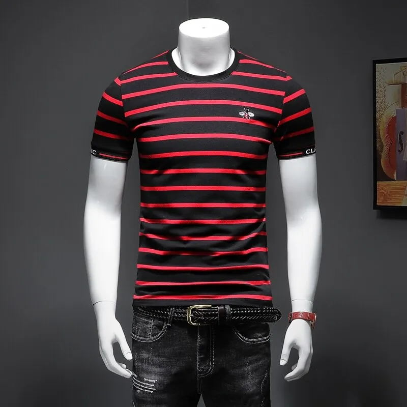 Two-tone Horizontal Lines Pattern Printed T-Shirt