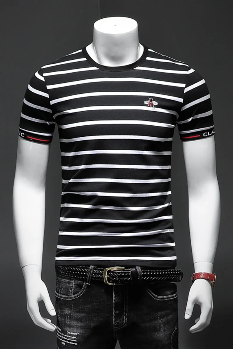 Two-tone Horizontal Lines Pattern Printed T-Shirt