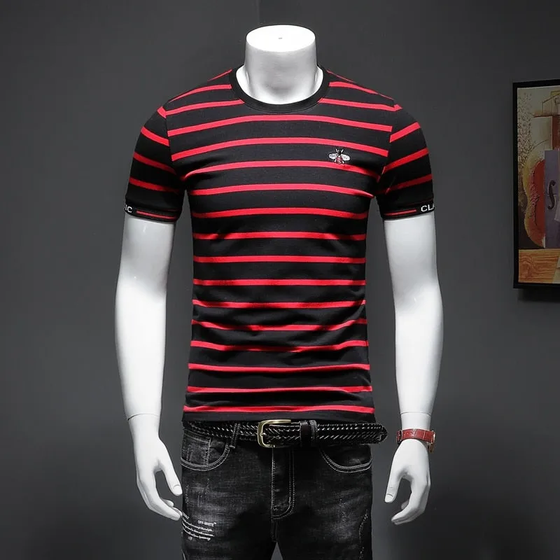 Two-tone Horizontal Lines Pattern Printed T-Shirt