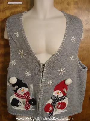 Ugly Grey Christmas Jumper Vest with Snowmen