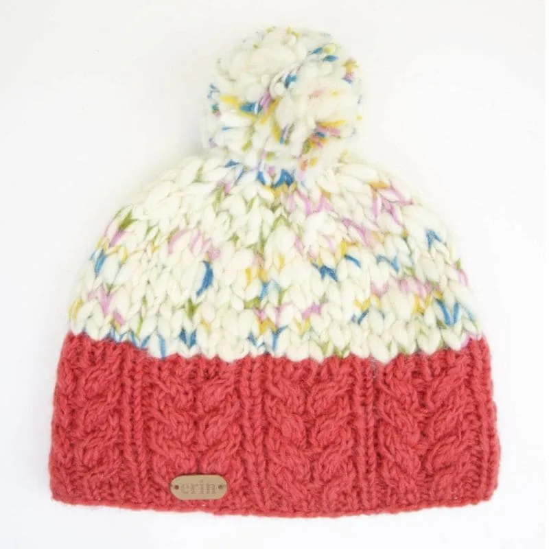 Uneven Wool Bobble Ladies Hat - Raspberry
