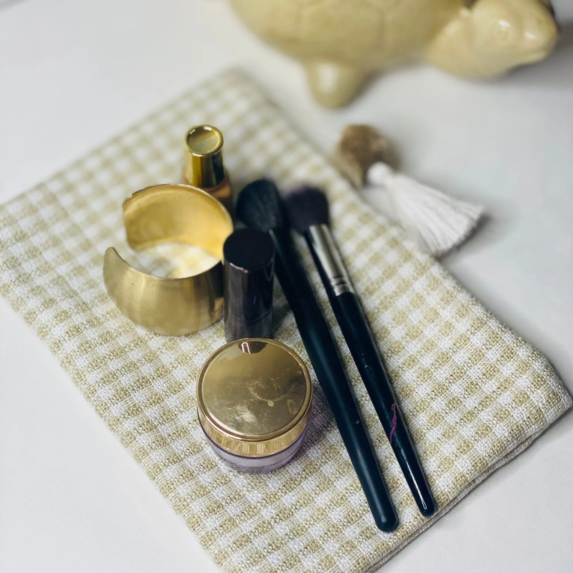 Unique Boho Make Up Bag, Linen Toiletry Bag, Beige and White Cosmetic Bag, Unique Gift Women. Bridesmaid Gift, Zipper Pouch