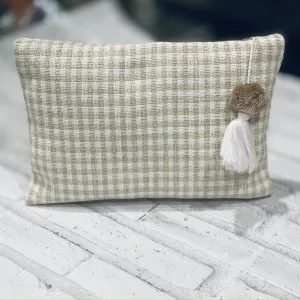 Unique Boho Make Up Bag, Linen Toiletry Bag, Beige and White Cosmetic Bag, Unique Gift Women. Bridesmaid Gift, Zipper Pouch