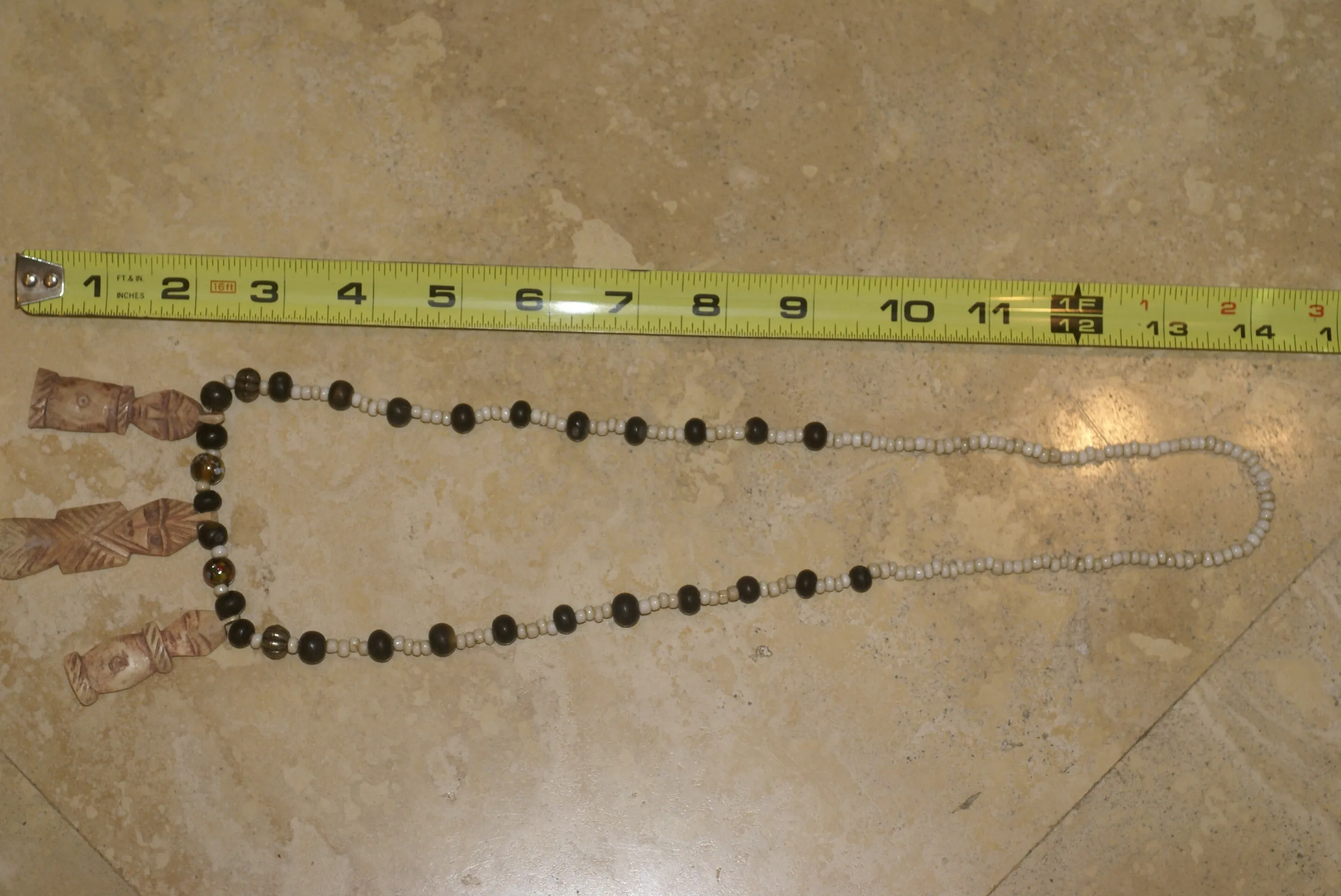 Unique Vintage Hand crafted Ethnic Glass Trade & Metal Beads Necklace with 3 Asian Buffalo Bone Hand Carved Pendants of Protective Ancestor Effigies, Borneo, Indonesia NECK27  1 Flapper Coconut necklace.