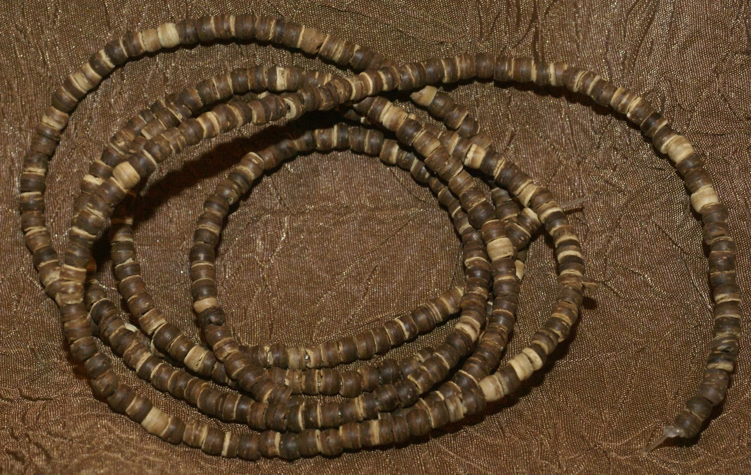Unique Vintage Hand crafted Ethnic Glass Trade & Metal Beads Necklace with 3 Asian Buffalo Bone Hand Carved Pendants of Protective Ancestor Effigies, Borneo, Indonesia NECK27  1 Flapper Coconut necklace.