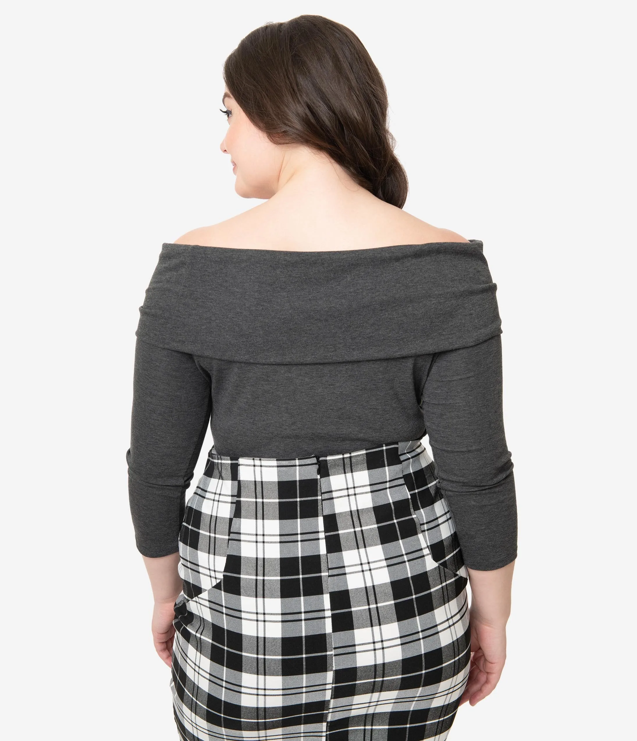 Unique Vintage Plus Size Dark Grey Off Shoulder Cowl Nina Top