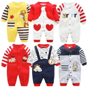 Unisex Cotton Long Sleeves Cute Rompers For Kids
