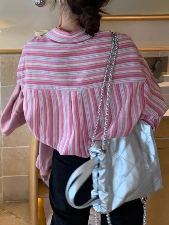 Uniwim ootd Contrast Color Striped Long Sleeve Blouse