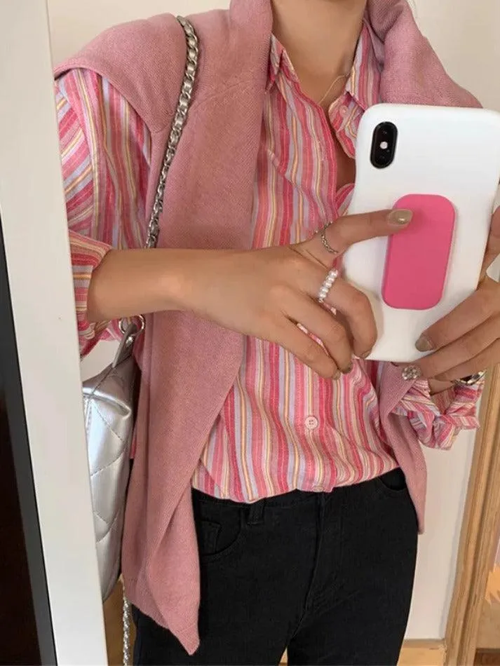 Uniwim ootd Contrast Color Striped Long Sleeve Blouse