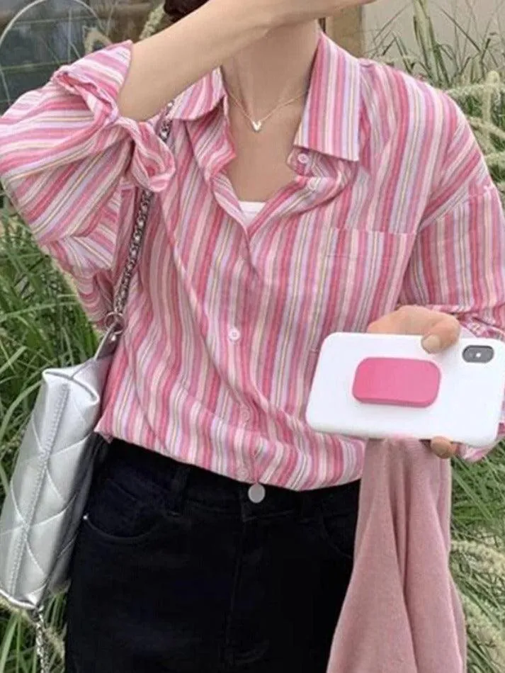 Uniwim ootd Contrast Color Striped Long Sleeve Blouse