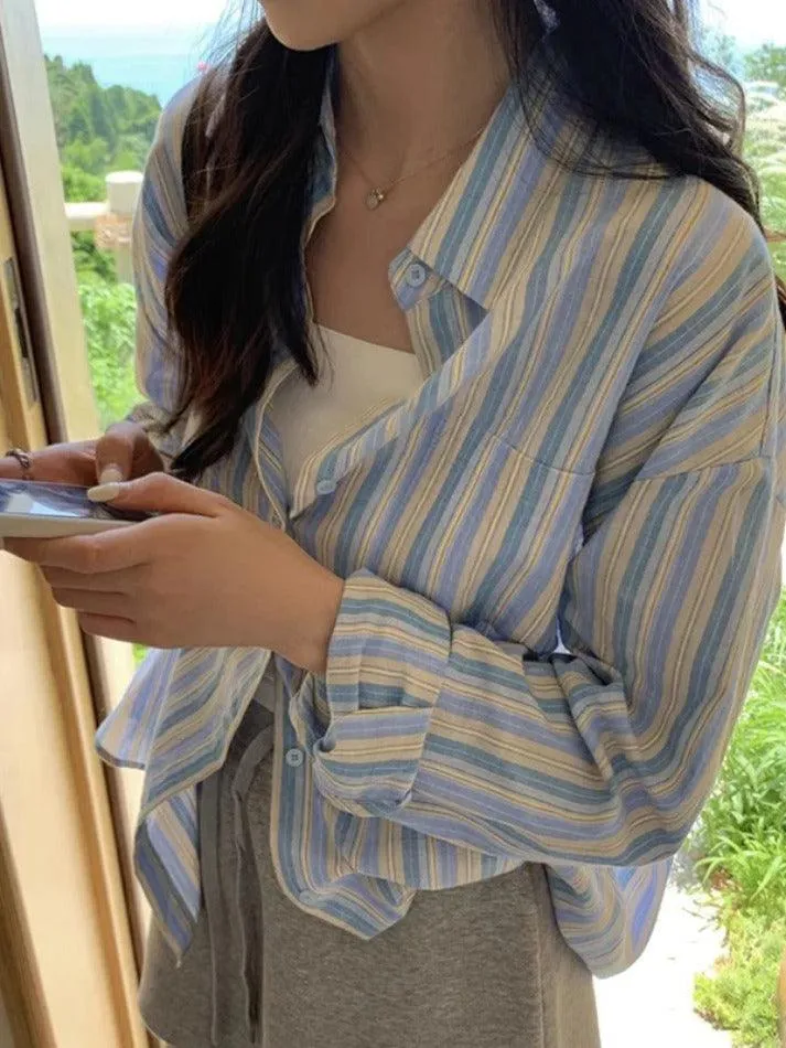 Uniwim ootd Contrast Color Striped Long Sleeve Blouse