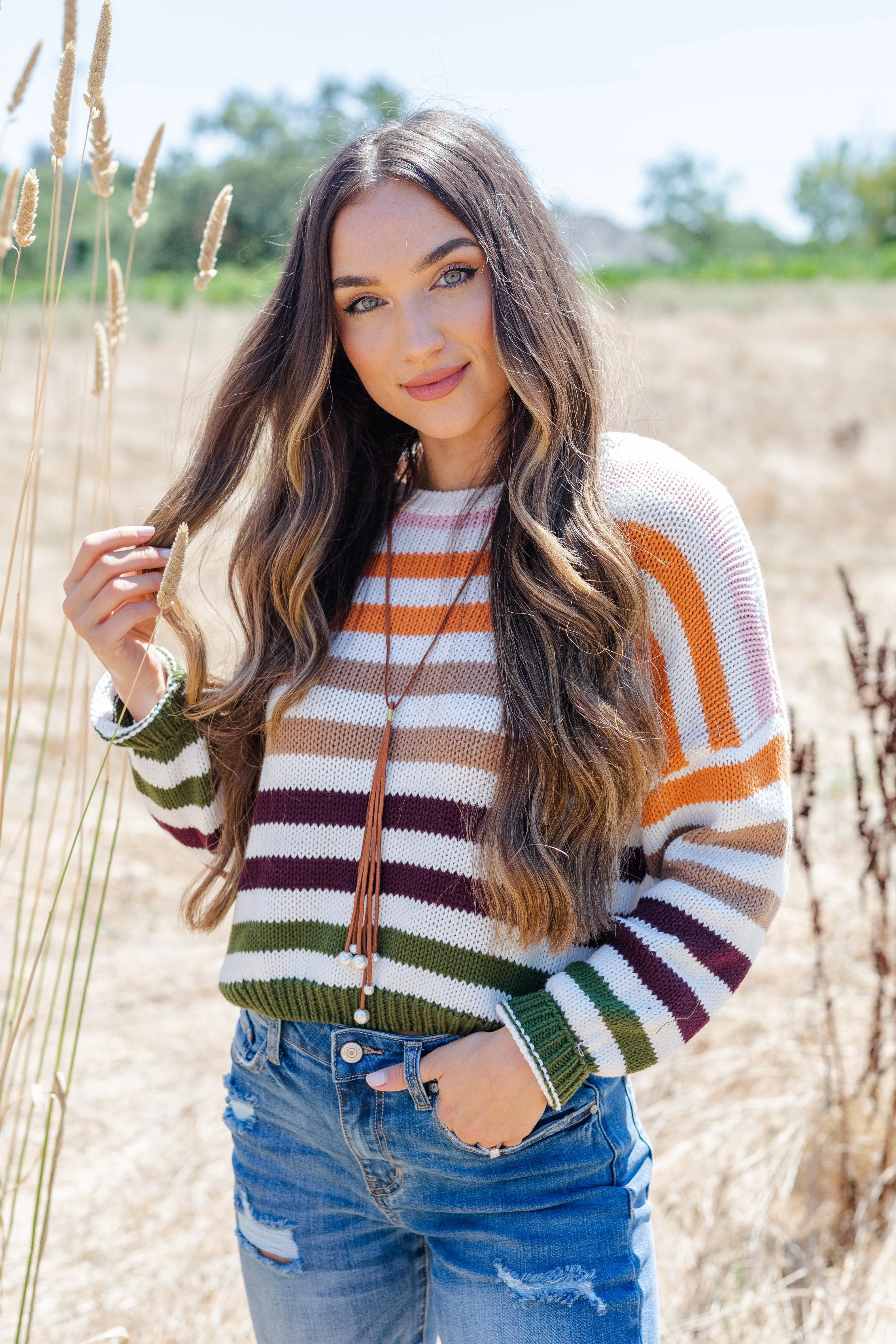 Up All Night Ivory Multicolored Striped Sweater