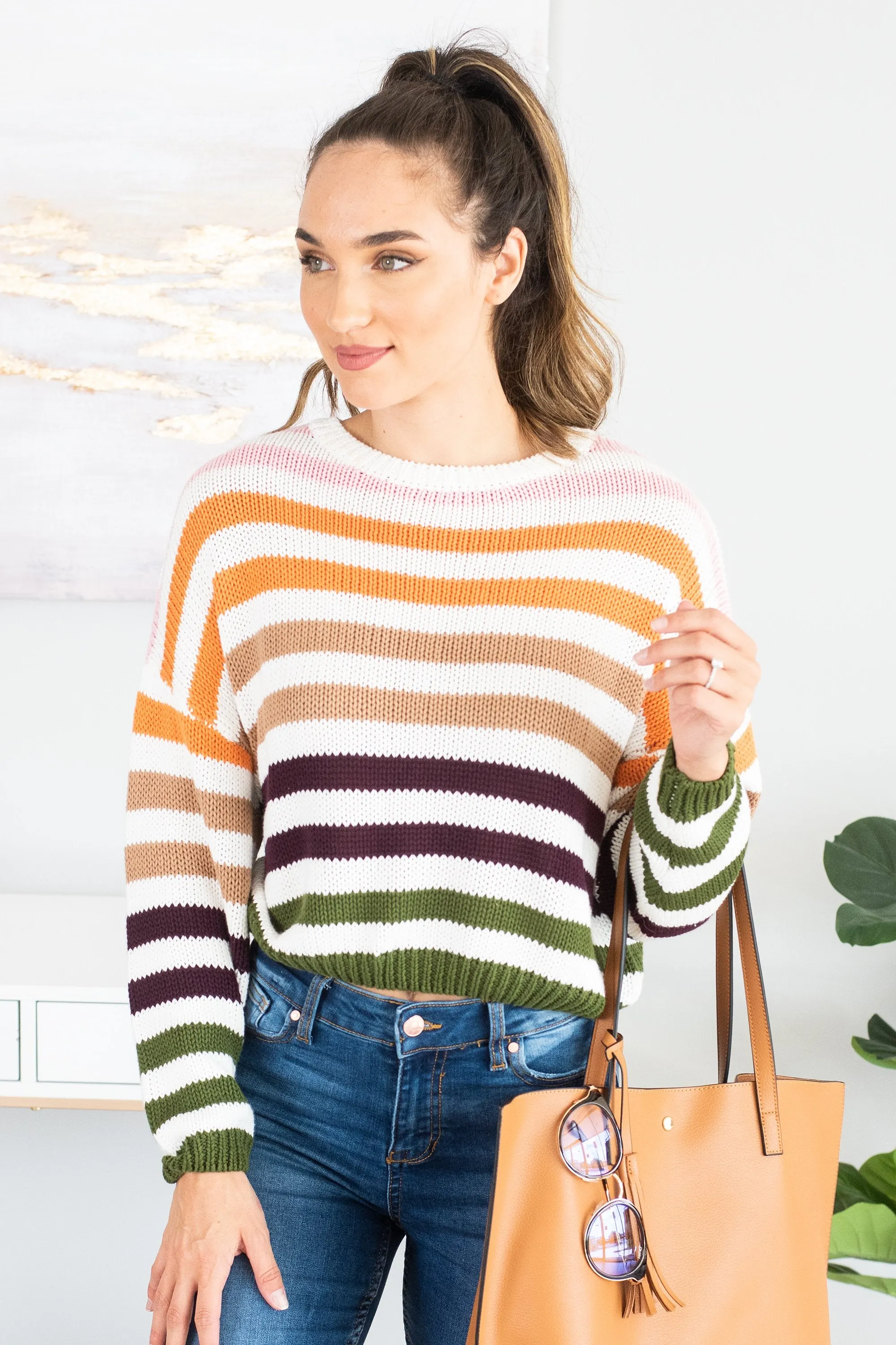 Up All Night Ivory Multicolored Striped Sweater